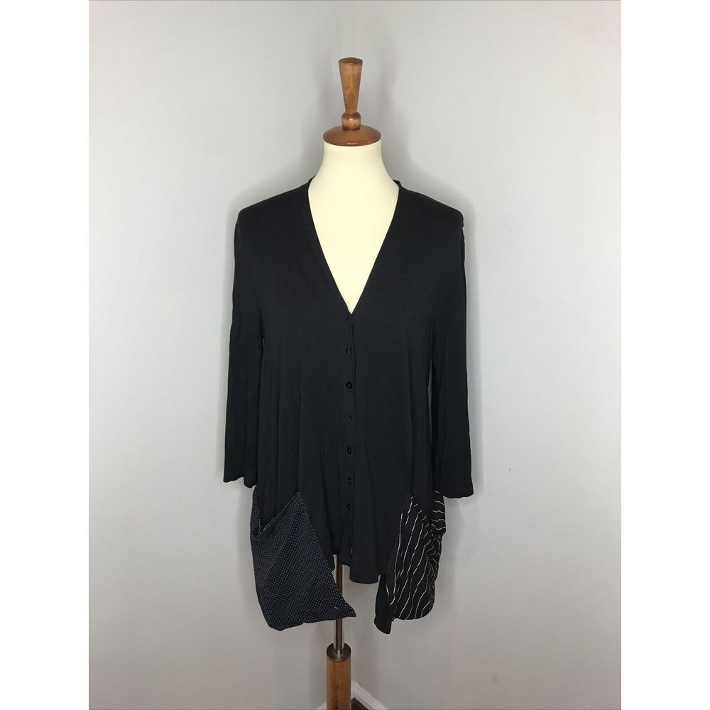 Alembika 3/4 Sleeve Assymetrical‎ Langenlook Black White Button-front Top Size 1